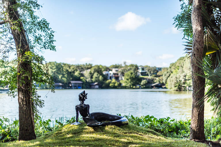 Wangechi Mutu, Water Woman, bronze on Lake Austin at Laguna Gloria